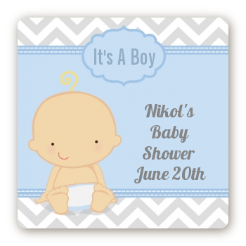 It's A Boy Chevron - Square Personalized Baby Shower Sticker Labels