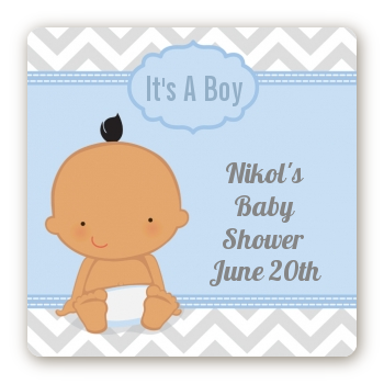 It's A Boy Chevron Hispanic - Square Personalized Baby Shower Sticker Labels