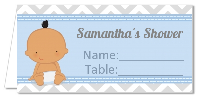 It's A Boy Chevron Hispanic - Personalized Baby Shower Place Cards