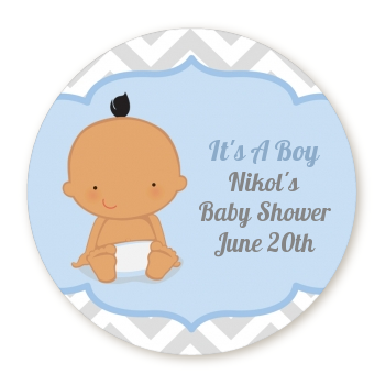  It's A Boy Chevron Hispanic - Round Personalized Baby Shower Sticker Labels 