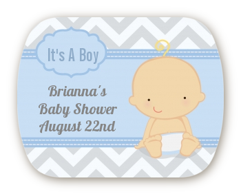 It's A Boy Chevron - Personalized Baby Shower Rounded Corner Stickers