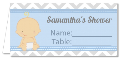 It's A Boy Chevron - Personalized Baby Shower Place Cards