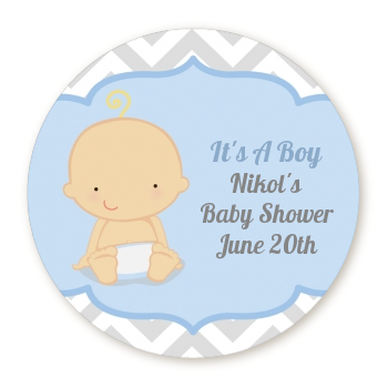  It's A Boy Chevron - Round Personalized Baby Shower Sticker Labels 