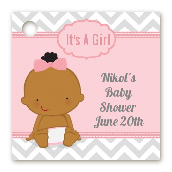 It's A Girl Chevron African American - Personalized Baby Shower Card Stock Favor Tags