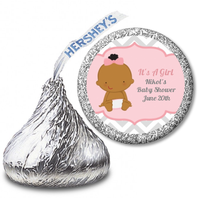 It's A Girl Chevron African American - Hershey Kiss Baby Shower Sticker Labels