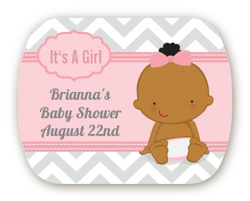 It's A Girl Chevron African American - Personalized Baby Shower Rounded Corner Stickers