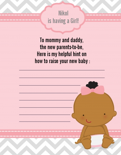 It's A Girl Chevron African American - Baby Shower Notes of Advice