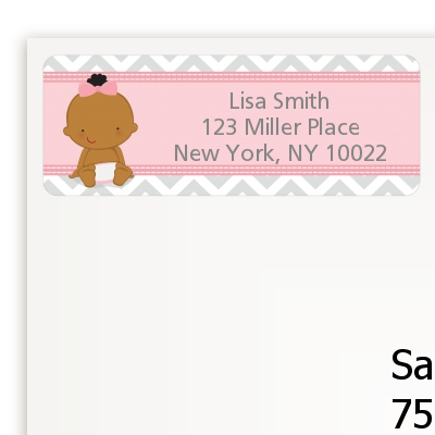 It's A Girl Chevron African American - Baby Shower Return Address Labels