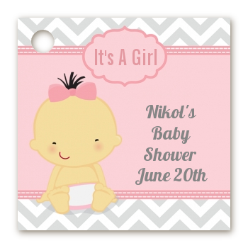 It's A Girl Chevron Asian - Personalized Baby Shower Card Stock Favor Tags