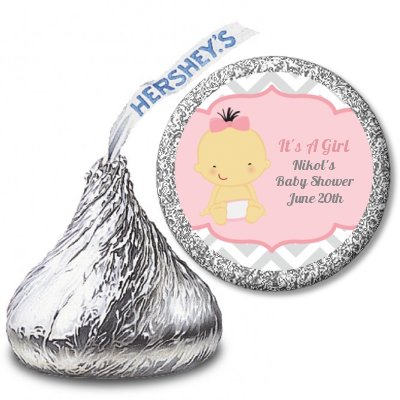 It's A Girl Chevron Asian - Hershey Kiss Baby Shower Sticker Labels