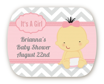 It's A Girl Chevron Asian - Personalized Baby Shower Rounded Corner Stickers