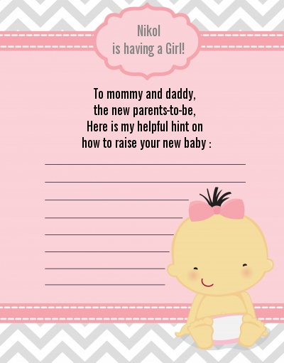 It's A Girl Chevron Asian - Baby Shower Notes of Advice