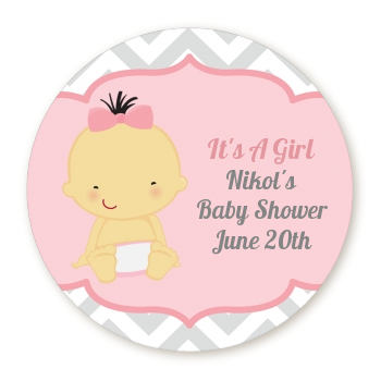  It's A Girl Chevron Asian - Round Personalized Baby Shower Sticker Labels 