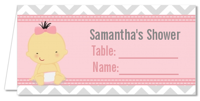 It's A Girl Chevron Asian - Personalized Baby Shower Place Cards