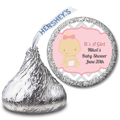 It's A Girl Chevron - Hershey Kiss Baby Shower Sticker Labels