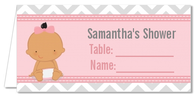 It's A Girl Chevron Hispanic - Personalized Baby Shower Place Cards
