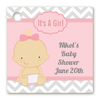 It's A Girl Chevron - Personalized Baby Shower Card Stock Favor Tags