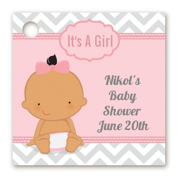It's A Girl Chevron Hispanic - Personalized Baby Shower Card Stock Favor Tags