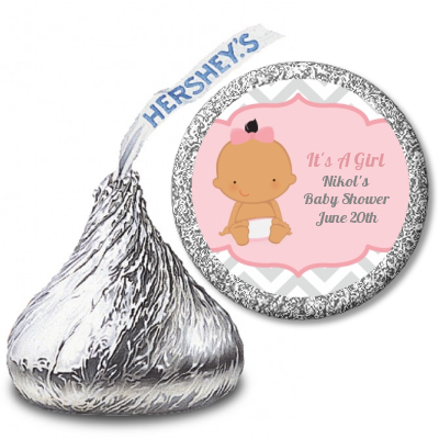 It's A Girl Chevron Hispanic - Hershey Kiss Baby Shower Sticker Labels