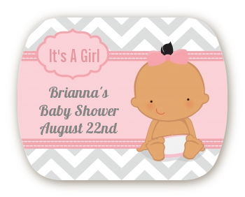 It's A Girl Chevron Hispanic - Personalized Baby Shower Rounded Corner Stickers