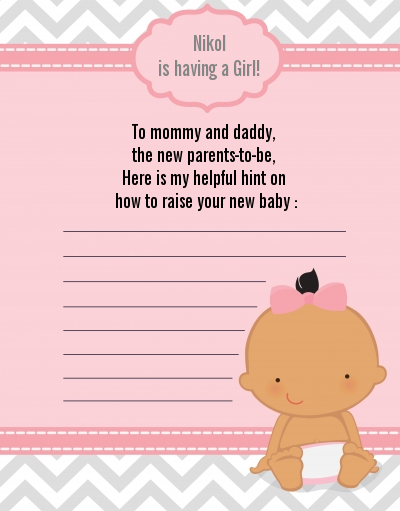 It's A Girl Chevron Hispanic - Baby Shower Notes of Advice