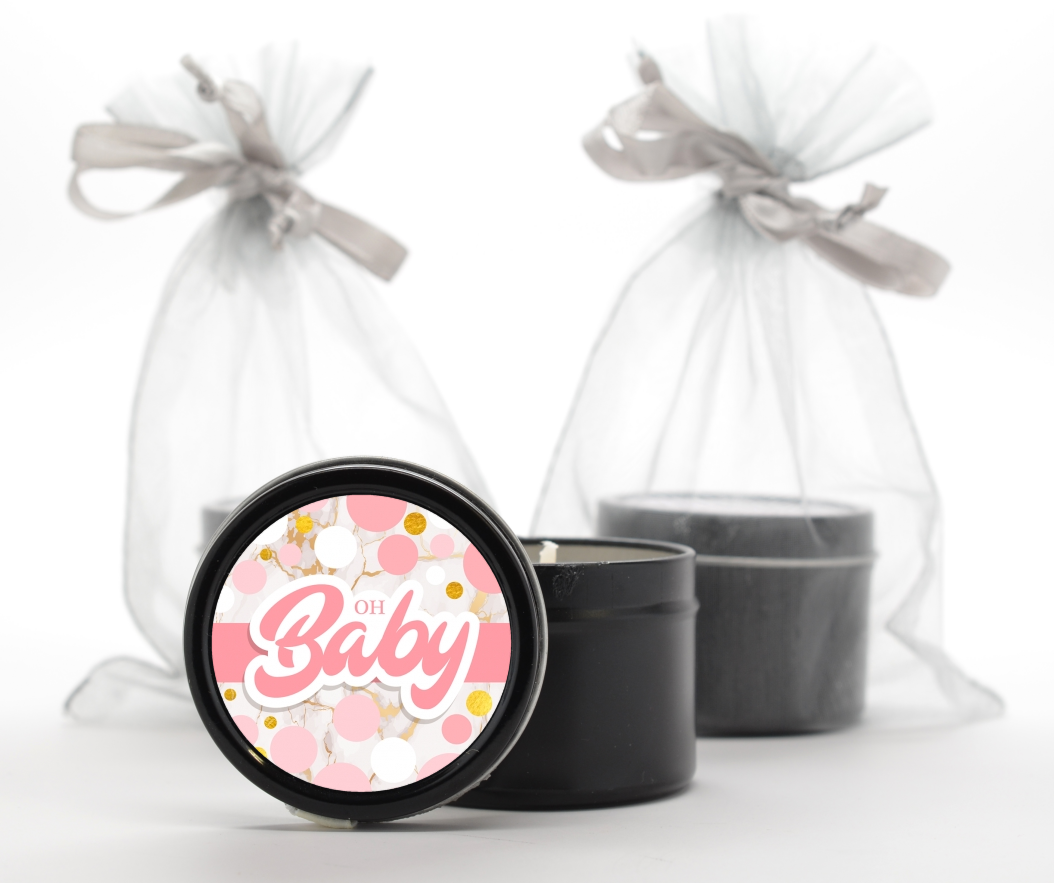  It's A Girl Pink Gold - Baby Shower Black Candle Tin Favors It's A Girl
