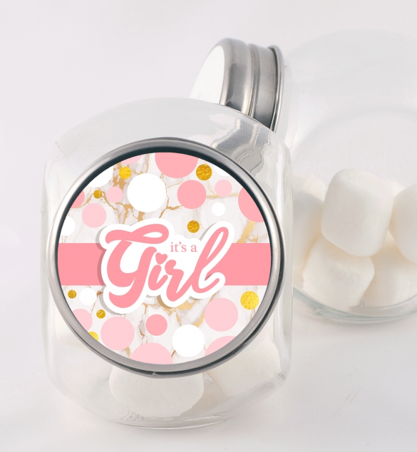  It's A Girl Pink Gold - Personalized Baby Shower Candy Jar It's A Girl