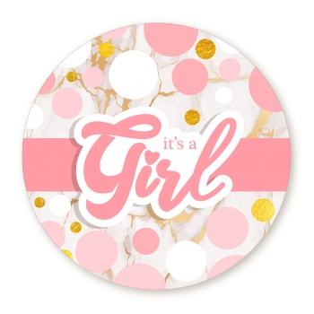  It's A Girl Pink Gold - Round Personalized Baby Shower Sticker Labels It's A Girl