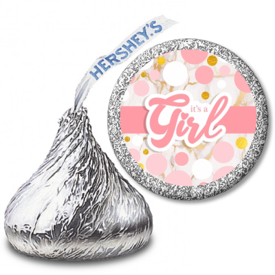  It's A Girl Pink Gold - Hershey Kiss Baby Shower Sticker Labels It's A Girl