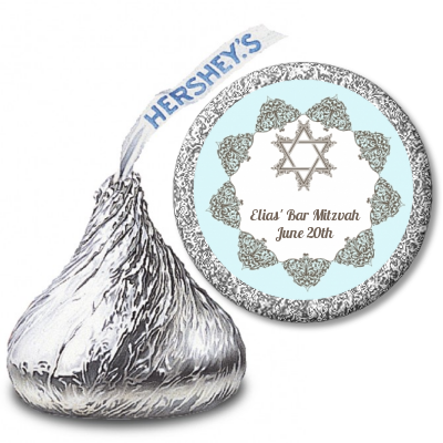 Jewish Star of David Blue & Brown - Hershey Kiss Bar / Bat Mitzvah Sticker Labels