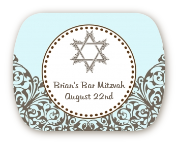 Jewish Star of David Blue & Brown - Personalized Bar / Bat Mitzvah Rounded Corner Stickers