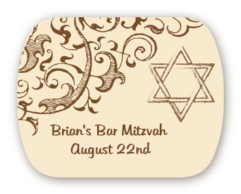 Jewish Star of David Brown & Beige - Personalized Bar / Bat Mitzvah Rounded Corner Stickers