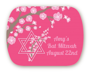 Jewish Star of David Cherry Blossom - Personalized Bar / Bat Mitzvah Rounded Corner Stickers