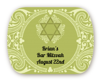 Jewish Star of David Sage Green - Personalized Bar / Bat Mitzvah Rounded Corner Stickers