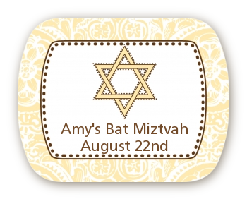 Jewish Star of David Yellow & Brown - Personalized Bar / Bat Mitzvah Rounded Corner Stickers