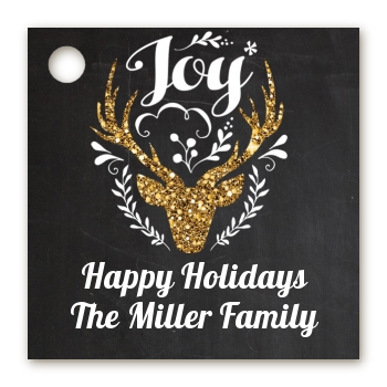 Joy Oh Deer Gold Glitter - Personalized Christmas Card Stock Favor Tags