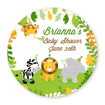  Jungle Party - Round Personalized Baby Shower Sticker Labels 