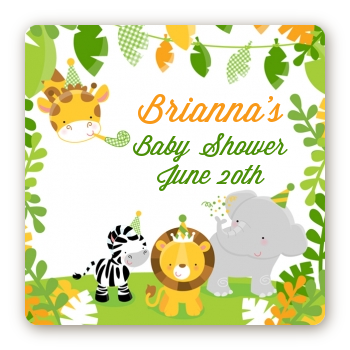 Jungle Party - Square Personalized Baby Shower Sticker Labels