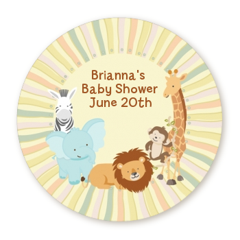  Jungle Safari Party - Round Personalized Baby Shower Sticker Labels Option 1