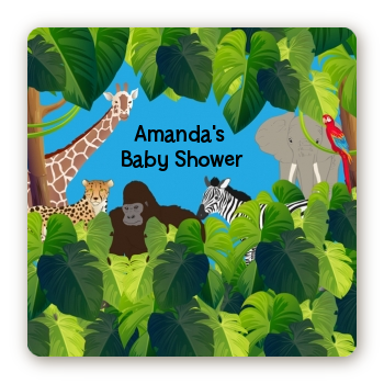 King of the Jungle Safari - Square Personalized Baby Shower Sticker Labels