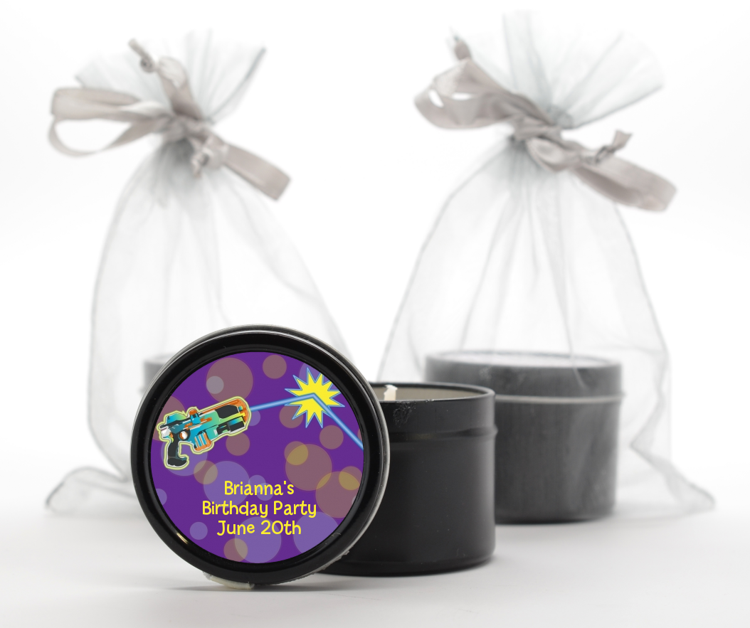  Laser Tag - Birthday Party Black Candle Tin Favors One Gun