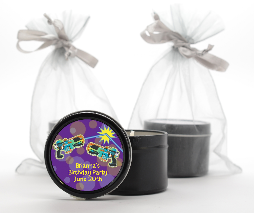  Laser Tag - Birthday Party Black Candle Tin Favors One Gun