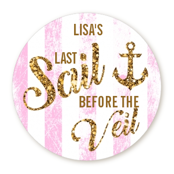  Last Sail Before The Veil Glitter - Round Personalized Bridal Shower Sticker Labels 