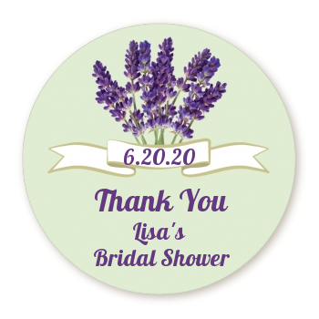  Lavender Flowers - Round Personalized Bridal Shower Sticker Labels 
