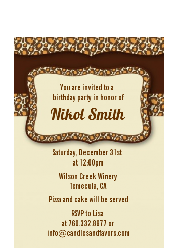 Leopard Brown - Birthday Party Petite Invitations