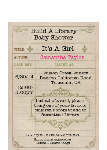 Library Card - Baby Shower Petite Invitations