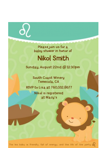 Lion | Leo Horoscope - Baby Shower Petite Invitations