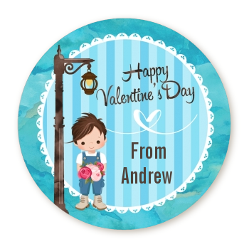  Little Boy - Round Personalized Valentines Day Sticker Labels Option 1