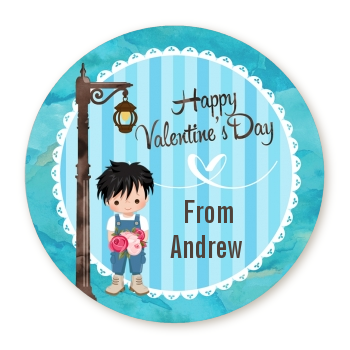  Little Boy - Round Personalized Valentines Day Sticker Labels Option 1