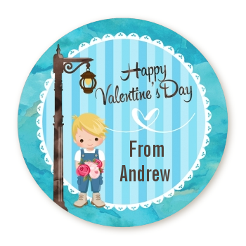  Little Boy - Round Personalized Valentines Day Sticker Labels Option 1